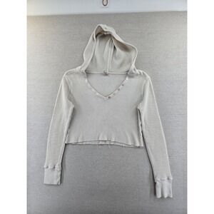Old Navy Y2K Womens Small Thermal Hooded Henley Waffle Knit Cropped Top